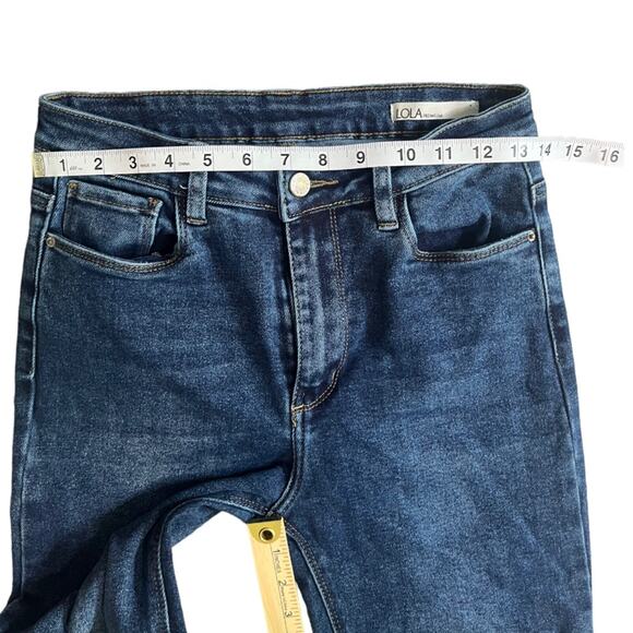 LOLA Premium High Rise Flared Denim Jeans Womens Size 8 Dark Wash Edgy Simple - Picture 12 of 14